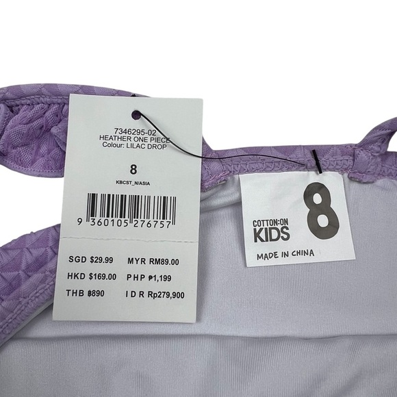 Cotton On Girls Heather One Piece Flower Ruffle Lilac Purple Swimsuit - Size 8 - Picture 4 of 6